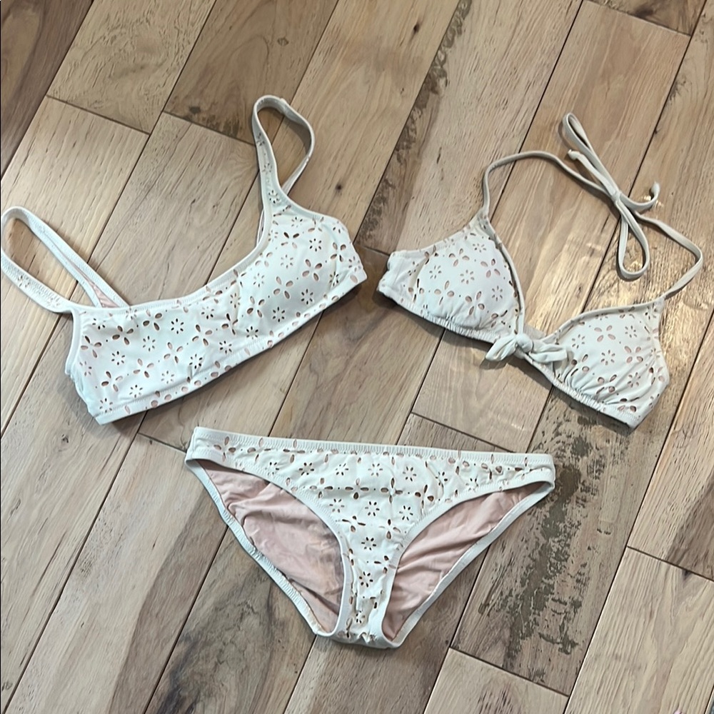 EUC 3-piece J Crew sz S Laser Cut Eyelet Bikini White
